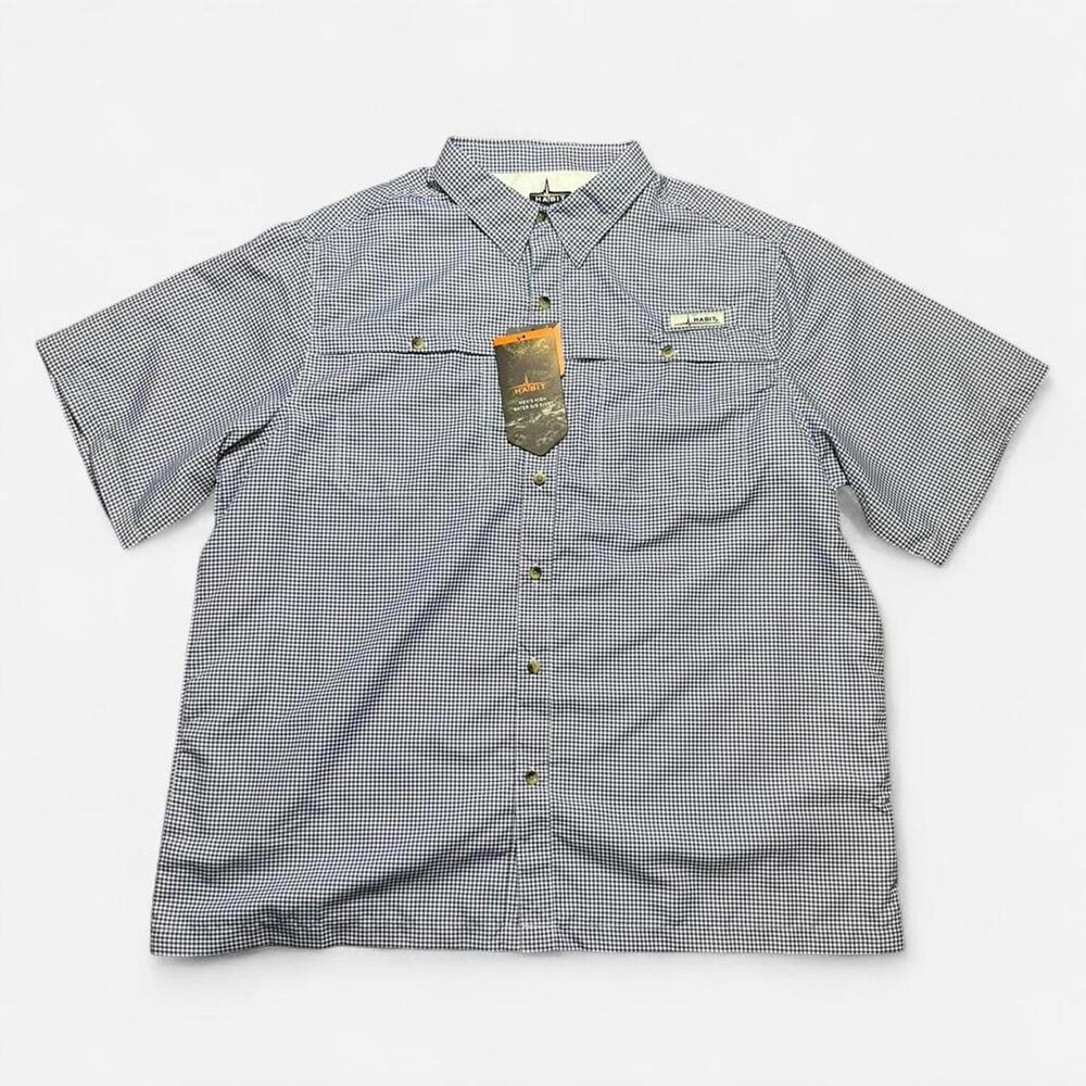 Habit Checkered Short Sleeve High Water Outdoor Fishing Sun Shirt Size XL